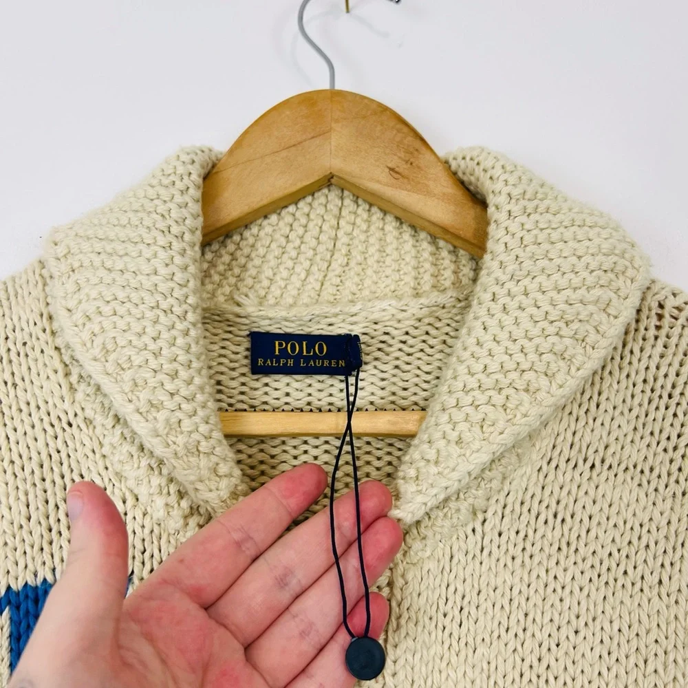 Polo Ralph Lauren Cream Boating Nautical Chunky Knit Zipped Cardigan UK L - Picture 5 of 15